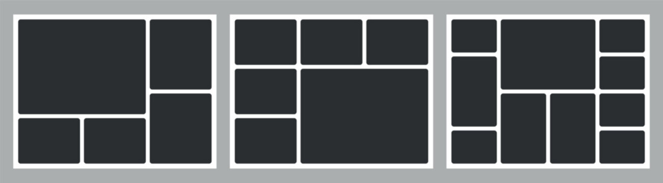 Set of 4:3 bento grid frame templates for moodboard photo collage and modern presentation layout
