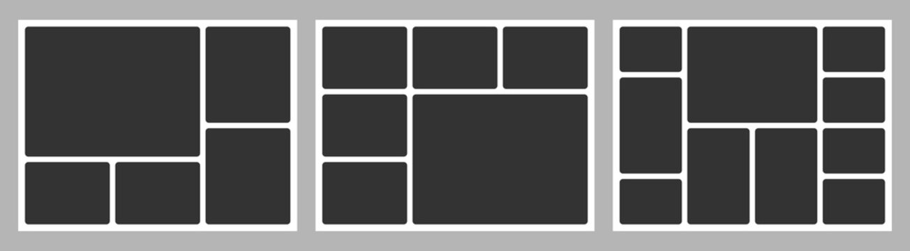 Set of 4:3 bento grid photo layout templates for aesthetic moodboard and instagram presentation