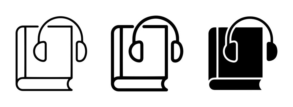 Audiobook Icons, Book Headphones Set, Listening Literature Symbols