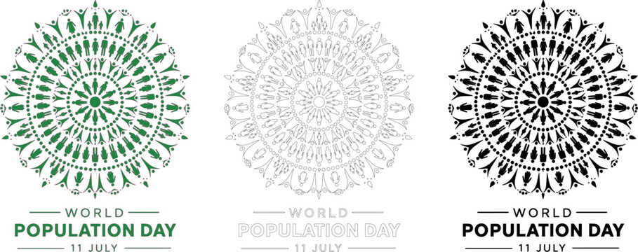World Population Day Mandala Concept Vector - Ornate Circular Global Unity and Diversity Pattern Line Art.