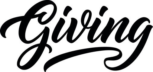 Elegant black ink brush script typography featuring the word giving isolated on a clean white background for design projects © MohammadNazrul