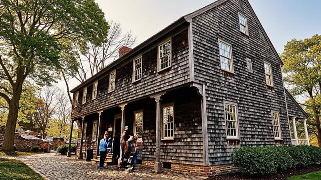 Historic american colonial architecture sites featuring old town square buildings and statues.