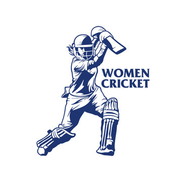 Female Cricket Batsman Vector Illustration Logo. Silhouette design is perfect for sports mascots, cricket team logos, athletic apparel, training facility branding