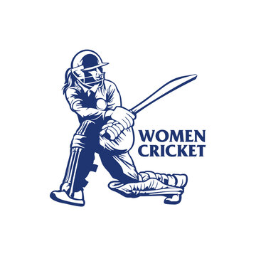 Female Cricket Batsman Vector Illustration Logo. Silhouette design is perfect for sports mascots, cricket team logos, athletic apparel, training facility branding
