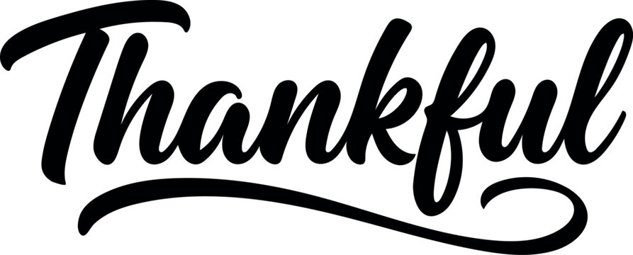 Elegant black ink brush script typography featuring the word thankful isolated on a clean white background for creative design