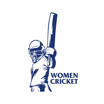 Female Cricket Batsman Vector Illustration Logo. Silhouette design is perfect for sports mascots, cricket team logos, athletic apparel, training facility branding