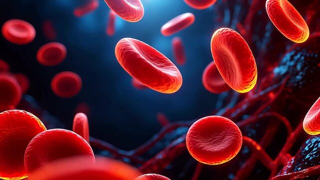 Red blood cells flowing in a vessel