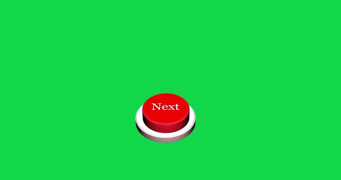 Pressing 3D next button animation. With next button text being pressed down on a transparent background pressing next button high quality 4k footage animation