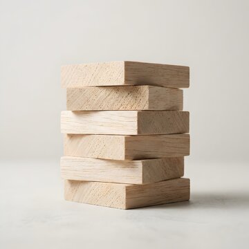 Minimalist Stack of Natural Balsa Wood Blocks on White Background
