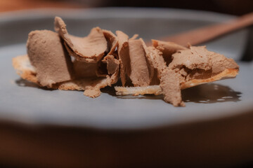 Sliced Foie Gras Close Up on Plate in Fine Dining Restaurant © Kajornsiri