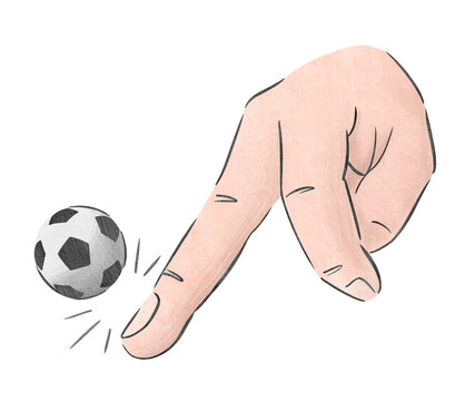 Funny hand illustration using fingers to mimic kicking a soccer ball, creating a playful and original character.