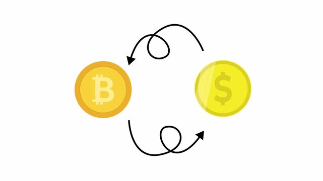 Bitcoin and Dollar Currency Exchange Animation on White