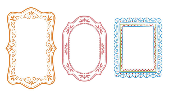 Decorative vintage picture frames. Ornate border elements for elegant photo display.