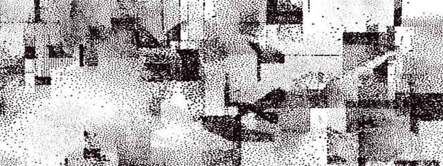 Obraz premium Abstract geometric pattern with distressed texture and stippled shading in monochrome tones
