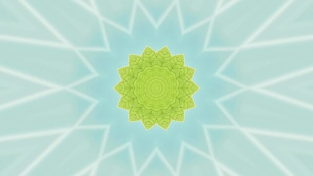 Fresh green leaf kaleidoscope mandala animation. Intro opening background