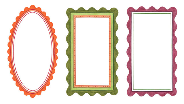 Decorative scalloped frames set. Isolated vintage borders for creative design projects transparent background