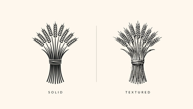Sheaves of wheat a side by side comparison in black and white vector illustration style wheat sheaf grain cereal harvest