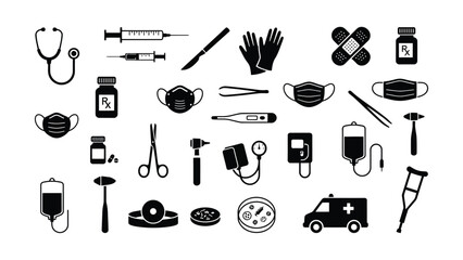 Medical equipment and healthcare icons on white background © MohammadAkib