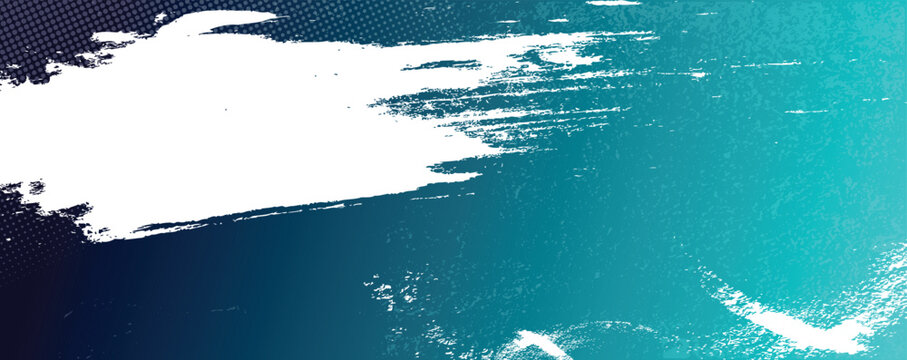 Abstract grunge paint brush stroke background with blue and turquoise gradient