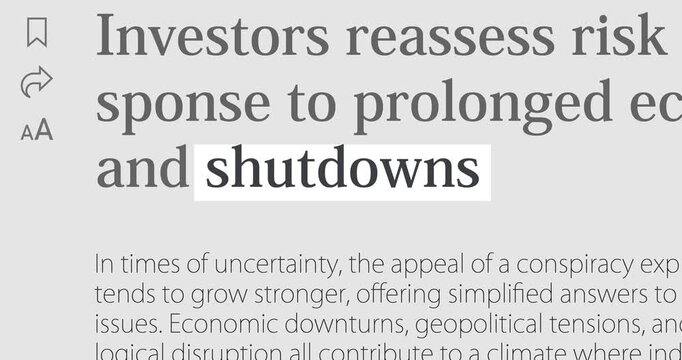 Shutdowns and business closures, mass media discussion of plant liquidations, changing news headlines sequence across media, loop footage