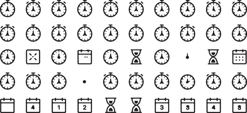 Time management icon set, analog digital clocks hourglasses and calendar symbols for business interfaces today together beautifully crafted professionally