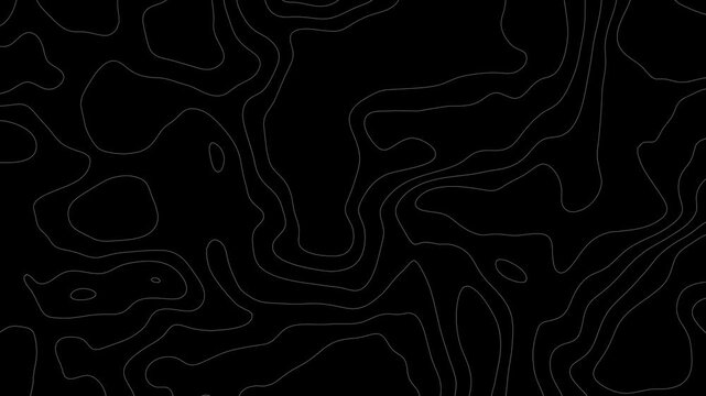 Animated white topographic contour map on black background with alpha channel. Smooth wave motion and moving terrain lines. Black and white seamless pattern 4K. cartography geographic terrain pattern,