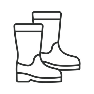 Rubber boots footwear icon in line design. Wellington, rain, waterproof, gardening, farming, outdoor, shoes on white background vector. Rubber boots editable stroke icon