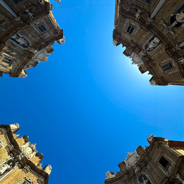 Buildings at the crossroads of the "four corners" in Palermo. Quattro Canti In Palermo.