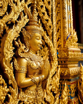 Golden Thai Angel Deva Sculpture in Praying Gesture