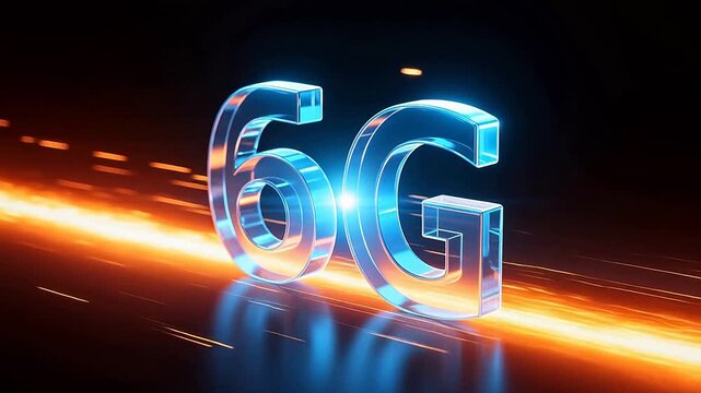 Futuristic 6g logo with orange beams