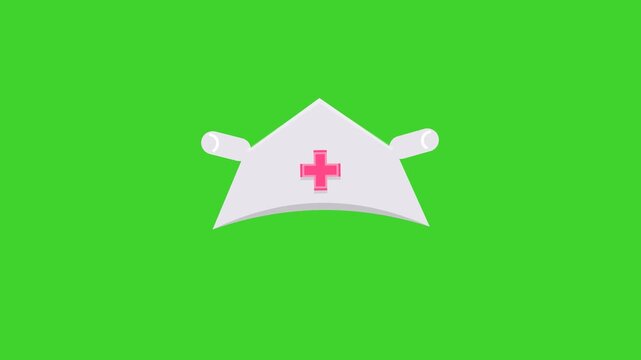 Nurse Hat Icon Animation with Classic Shape and Cross Symbol, Moving Gently and Clearly Representing Healthcare, Medical Service, Nursing Profession and Hospital Environment on Green Screen