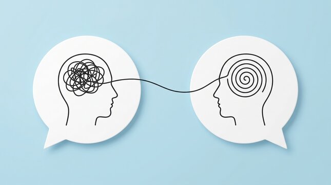 Abstract concept of communication and mental connection between two minds with communication connection psychology