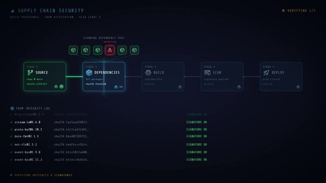 Software supply chain security pipeline with build verification and secure deployment