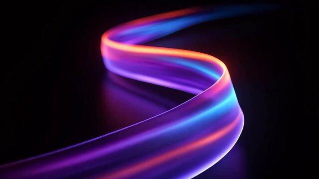 Neon light ribbon flowing in dark space