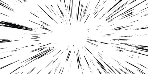 Fototapeta premium Dynamic black and white manga speed lines radial burst abstract background for comic book action vector illustration.