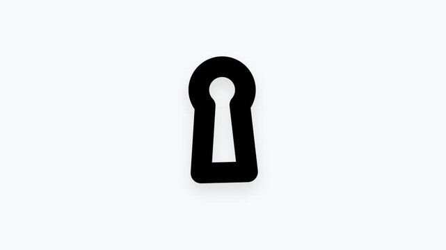 Minimalist Animated Keyhole Icon with Smooth Opening and Closing Motion, Symbol of Access, Security, Privacy, Unlocking, Mystery and Finding Solutions, Simple Flat Design on White Background