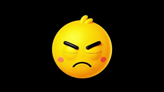 3d yellow angry emoji face animation with annoyed expression isolated on black background