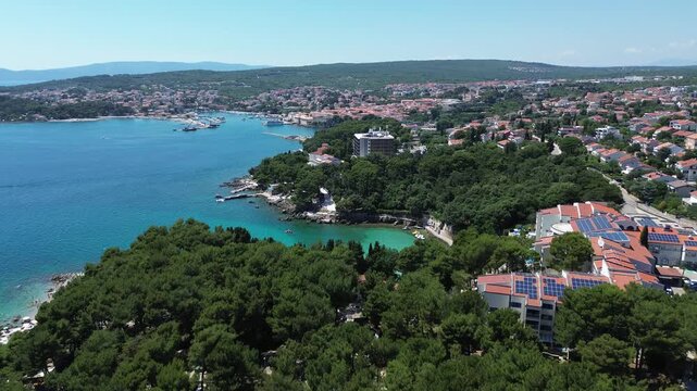 Aerial view of a turquoise bay on Krk Island, Croatia