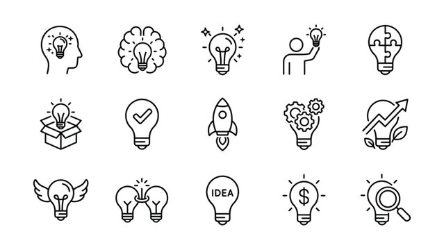 Creative collection of idea and innovation light bulb icons with various concepts
