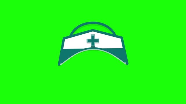 Nurse Hat Icon Medical Illustration with Classic Shape and Clear Red Cross Symbol, Representing Healthcare, Nursing Service, Hospital Staff, Medical Support and Patient Care on Green Screen