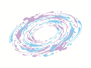 Fototapeta premium Spiral vortex illustration features swirling blue and purple paint splashes on a clean white background for creative projects.