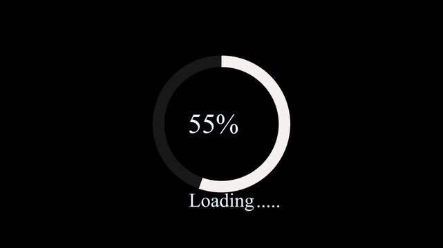 Loading white Circle loading icon, Chart 0 to 100 Percentage Infographics Animation on black