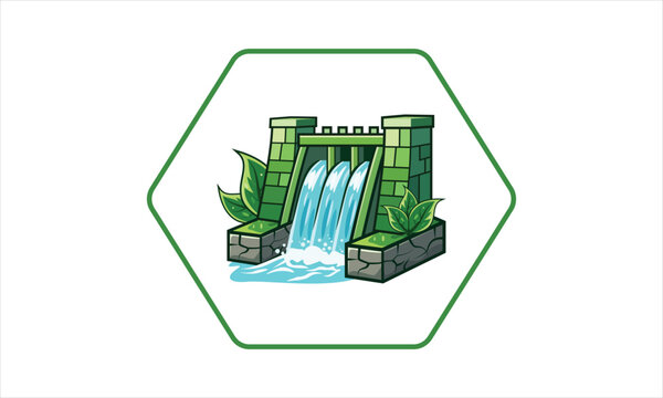 Water flowing through a hydroelectric dam, Vector Hydroelectric Water Dam Eco Friendly Clean Energy Icon, eco energy concept