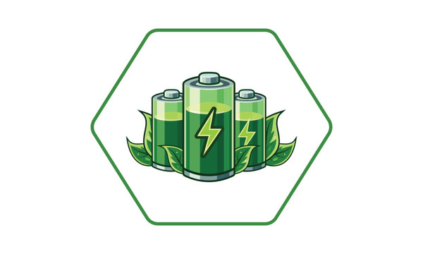 Vector Green battery, full charge. Vector Eco Friendly Green Batteries, Glass reaalistic power battery