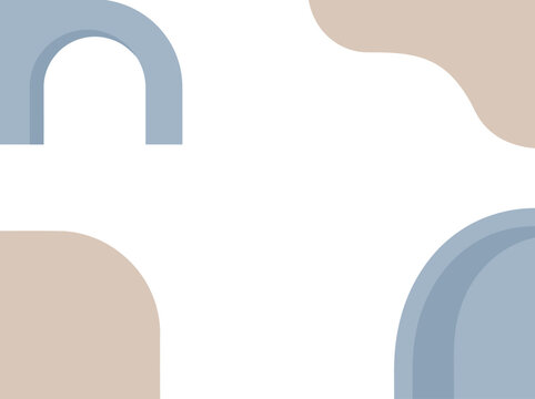 Abstract shapes consisting of blue and beige curves adorn the corners of this minimalist composition providing ample white space.