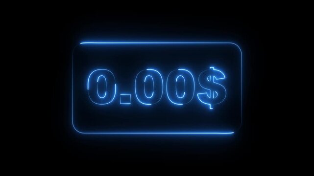 glowing neon Zero cost icon isolated on black background. Empty bank account. Minimalism concept. 4k video animation black background. Motion graphics of concept