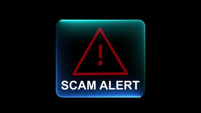 Scam alerts cybersecurity concepts on the transparent background. Fraud alerts with icons indicating online threats and cybersecurity unknown persons suspicious scammers fraud. 4k video animation