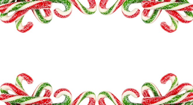 Christmas candy cane border frame design isolated on transparent background