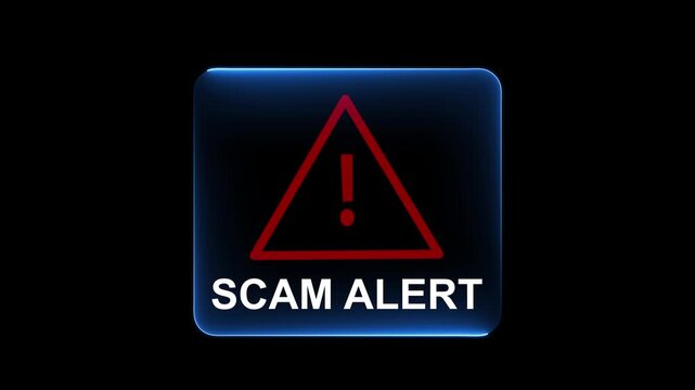 Scam alerts cybersecurity concepts on the transparent background. Fraud alerts with icons indicating online threats and cybersecurity unknown persons suspicious scammers fraud. 4k video animation