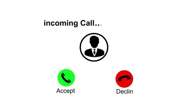Incoming call ring icon Black Background Screen Animation of phone call icon, Incoming call ring icon white background. Animation with Accept and Decline Option And Copy Space Placement Phone ring